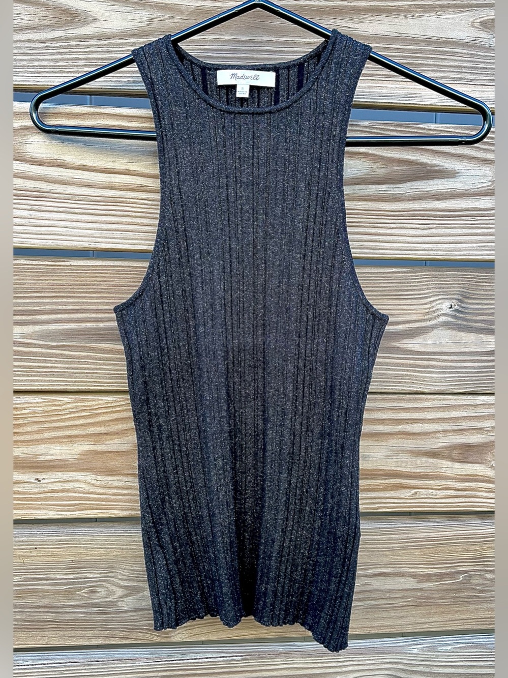 Madewell Black Shimmer Knit Cutaway Sweater High Neck Tank Top Women’s Size S